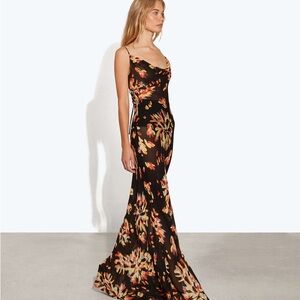 Rat & Boa Catarina Floral Black and Orange Maxi Dress Size Medium